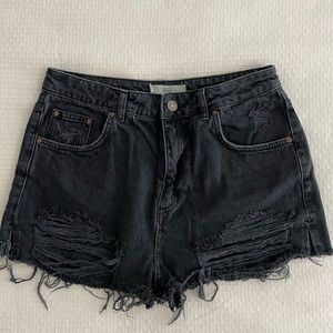 Topshop Black Cutoff Moto Mom Jean Shorts